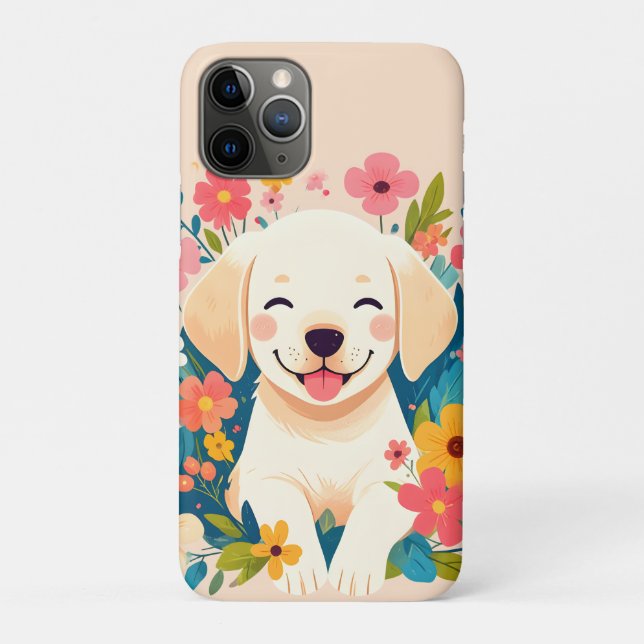 Funda De Case-Mate Para iPhone chiot labrador jaune au milieu des fleurs (Reverso)