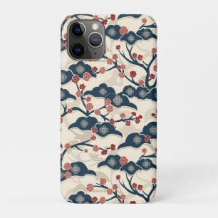 Funda Para iPhone 11 Pro Chiyogami japonés Ume Coral Rojo Índigo Crema