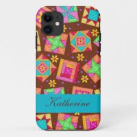 Chocolate Brown Colorful Quilt Patchwork Blocks