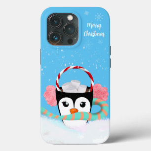 Funda Para iPhone 13 Pro Chocolate Caliente Pingüino de Navidad Feliz Navid
