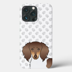 Funda Para iPhone 13 Pro Chocolate y Tan Piebald Dachshund de Pelo Largo y