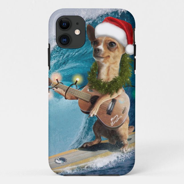 Funda De Case-Mate Para iPhone Christmas Chihuahua Surfing (Reverso)