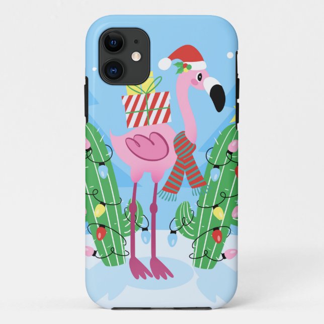 Funda De Case-Mate Para iPhone Christmas Flamingo with Cactus (Reverso)
