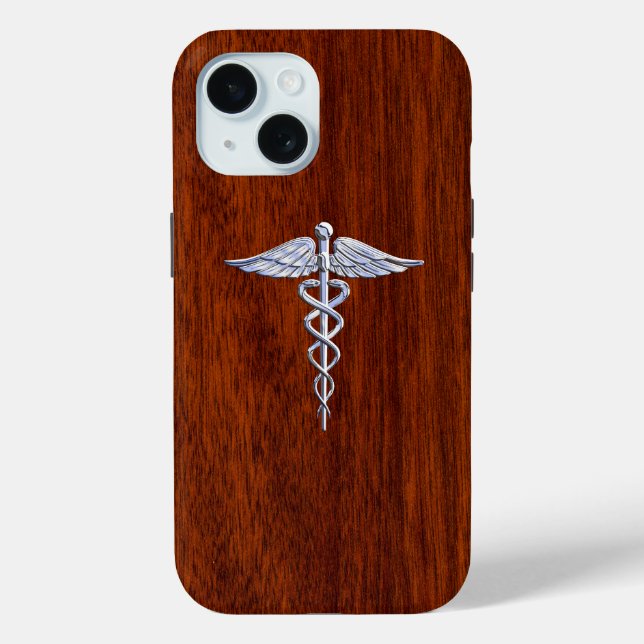 Funda De Case-Mate Para iPhone Chrome Como El Símbolo Médico Caduceo Estilo Mahog (Reverso )