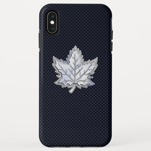 Funda De Case-Mate Para iPhone Chrome Like Maple Leaf on Carbon Fiber Stylish (Reverso)
