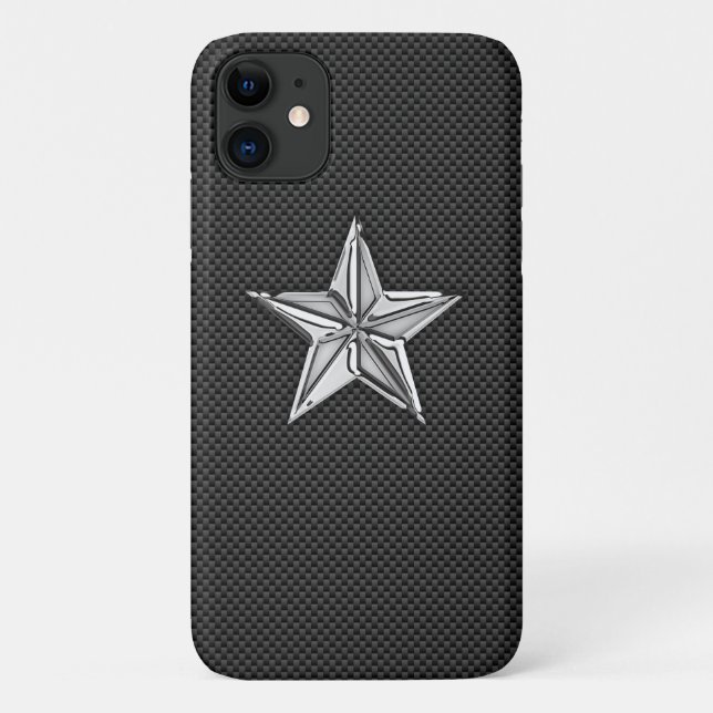 Funda De Case-Mate Para iPhone Chrome Style Nautical Star on Carbon Fiber (Reverso)