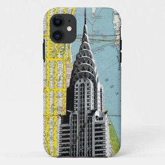 Funda Para iPhone 11 Chrysler que construye con el fondo del mapa