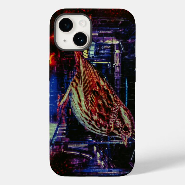 Funda De Case-Mate Para iPhone Ciberpunk Sparrow en Neon Cityscape (Reverso )