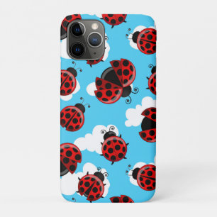 Funda Para iPhone 11 Pro Cielo Azul Nubes Blancas Escarabajo Mariquita Roja