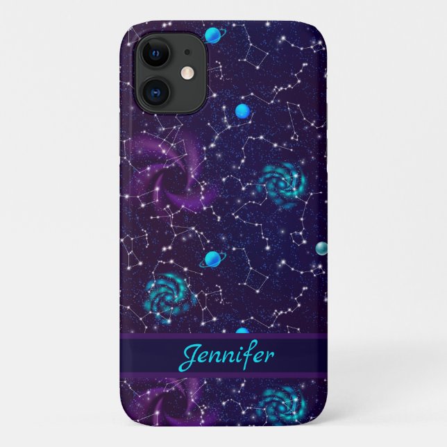 Funda De Case-Mate Para iPhone Cielo nocturno moderno con Constellation Purple Bl (Reverso)