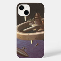 Ciencia ficción vintage, estación espacial con pla