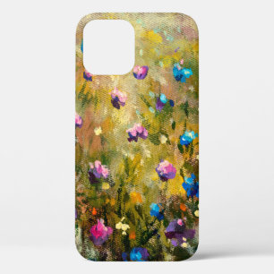 Funda Para iPhone 12 cierre de pintura Hermoso prado de fl rosa azul