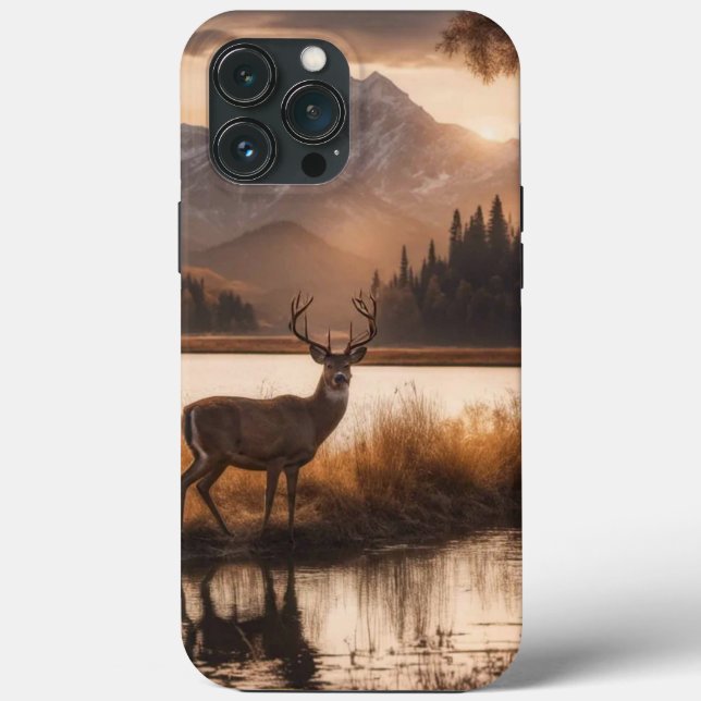 Funda De Case-Mate Para iPhone Ciervo enorme en lago de montaña (Reverso )