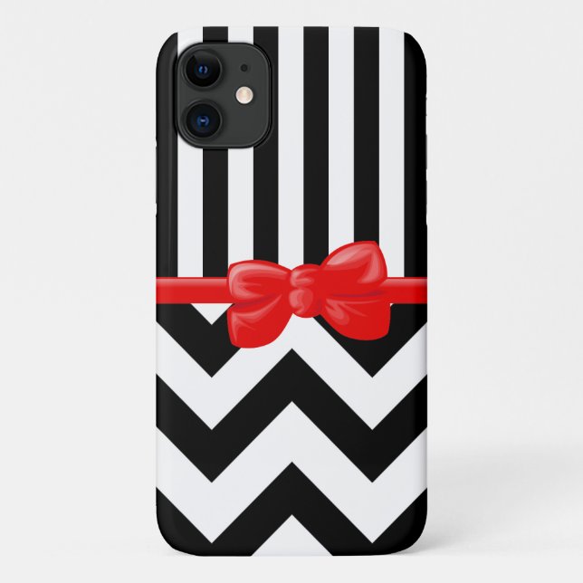 Funda De Case-Mate Para iPhone Cinta, Bow, Zigzag, Rayas - Rojo blanco negro (Reverso)