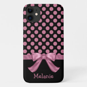 Funda Para iPhone 11 Cinta de cinta de punto de polka negra rosa person
