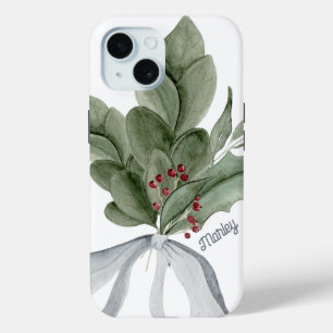 Funda Para iPhone 15 Cinta de plata de vegetación botánica personalizad