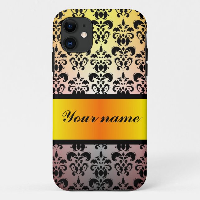 Funda De Case-Mate Para iPhone Cinta dorada de damasco negro y naranja (Reverso)