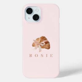 Funda Para iPhone 15 Cinta rosa Croissant de Coquette Personalizada