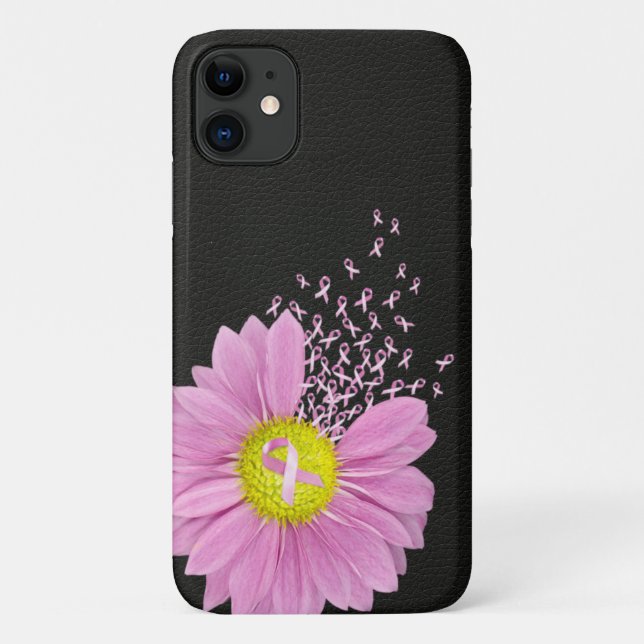 Funda De Case-Mate Para iPhone Cinta rosada de margarita sobre cuero negro (Reverso)