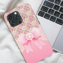 Funda Para iPhone 15 Pro Max Cinta Y Encaje De Rosas Florales Rosa Girona Vinta