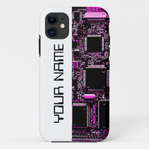 Funda Para iPhone 11 Circuito rosa "Nombre" estuche para iPhone blanco