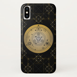 Funda Para iPhone X Círculo sagrado amarillo de la geometría con el