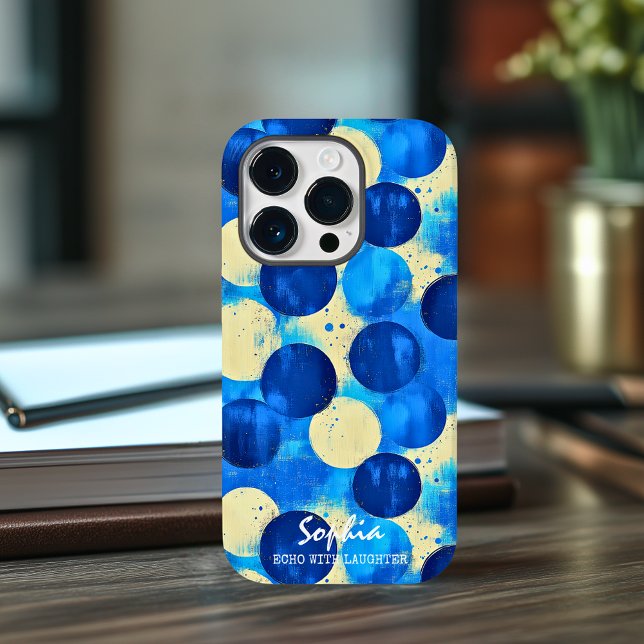Funda De Case-Mate Para iPhone Círculos abstractos azules con nombre personalizad (Subido por el creador)