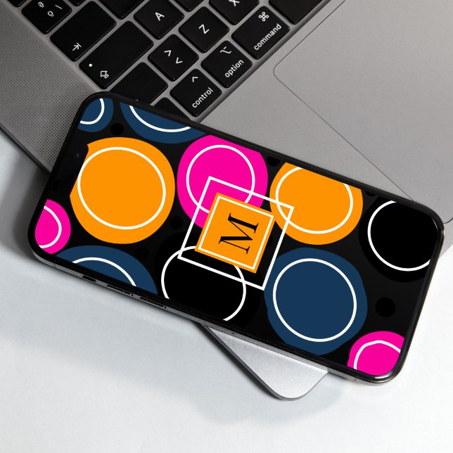 Funda De Case-Mate Para iPhone Círculos abstractos modernos Monograma rosa Verde  (Modern Colorful Abstract Circles Phone Case)