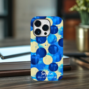 Funda Para iPhone 14 Pro De Case-Mate Círculos Azules Abstractos con Nombre Personalizad