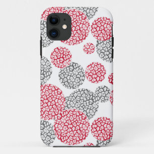 Funda Para iPhone 11 Círculos con huella de piel de leopardo gris y roj