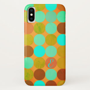 Funda Para iPhone X Círculos de Monograma de Azul Turquesa Verde y Nar
