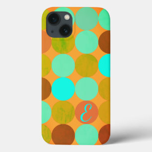 Funda Para iPhone 13 Círculos de Monograma de Azul Turquesa Verde y Nar