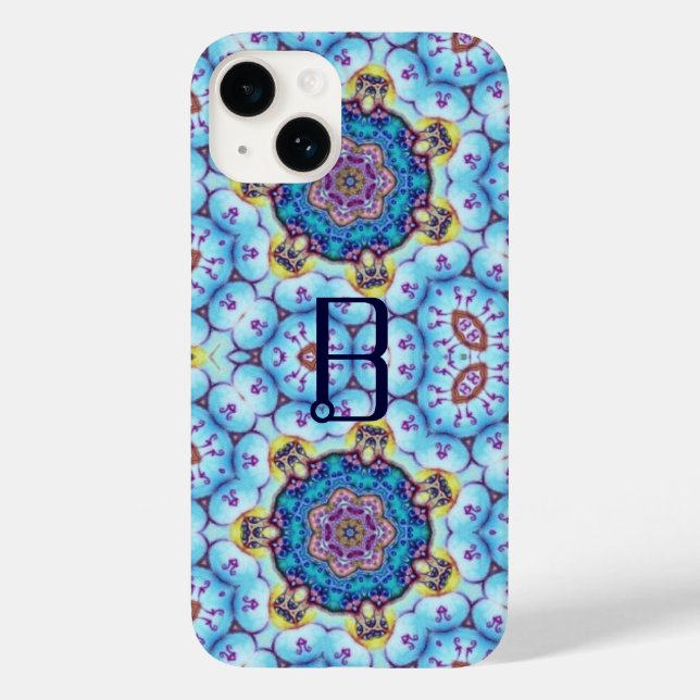 FUNDA DE Case-Mate PARA iPhone CÍRCULOS FRACTALES DE AZUL ROJO MONOGRAMA (Reverso )