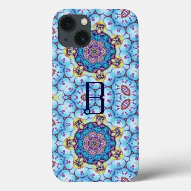 FUNDA DE Case-Mate PARA iPhone CÍRCULOS FRACTALES DE AZUL ROJO MONOGRAMA (Reverso)