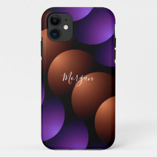 Funda Para iPhone 11 Círculos semicirculares de oro rosa y púrpura, nom