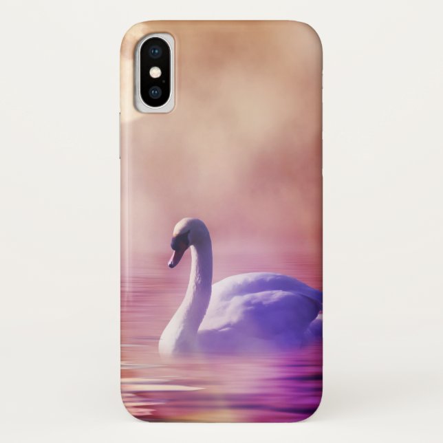 Funda De Case-Mate Para iPhone Cisne blanco flotando en un lago polvoriento (Reverso)