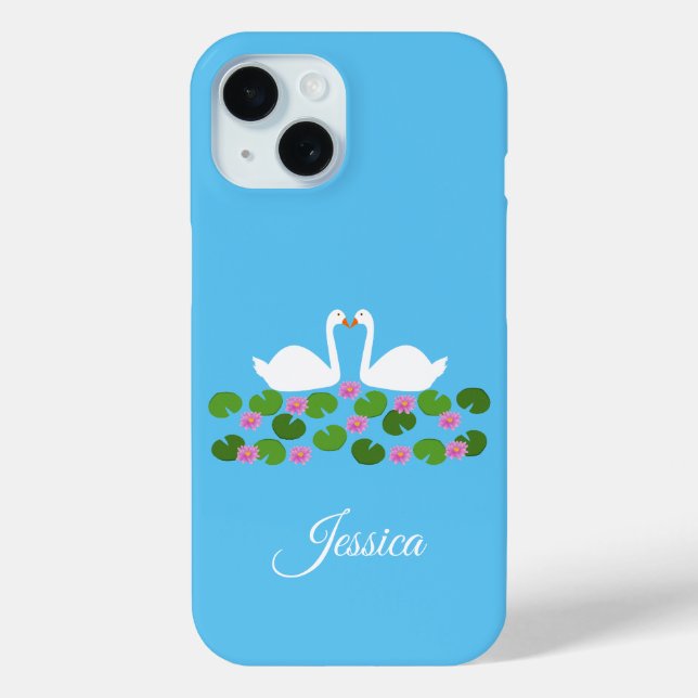 Funda De Case-Mate Para iPhone Cisnes blancas y nenúfares de agua Nombre personal (Reverso )