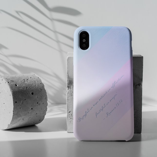 Funda De Case-Mate Para iPhone Cita bíblica de caligrafía rosa azul pastel (Subido por el creador)