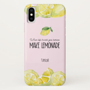 Funda Para iPhone X Cita de acuarela de lémones personalizados rosado