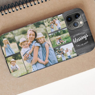 Funda Para iPhone 11 Pro Max Cita de mamá 6 Fotografía Collage Gris Rústico
