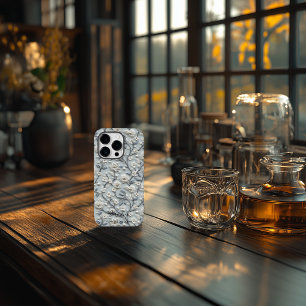 Funda Para iPhone 14 Pro De Case-Mate Cita de nombre floral bordado azul y blanco person