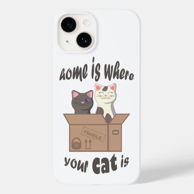 Funda De Case-Mate Para iPhone Cita divertida Home es donde está tu gato (Reverso )