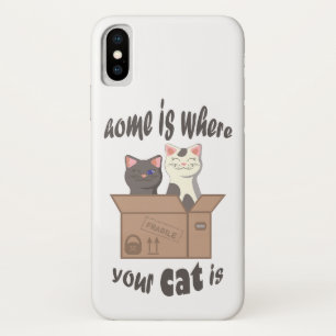 Funda Para iPhone X Cita divertida Home es donde está tu gato