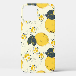 Funda Para iPhone 12 Cítricos coloridos, patrón de flor de limón.