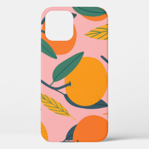 Funda Para iPhone 12 Cítricos dibujados a mano, patrón de mandarina sin