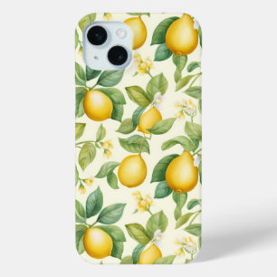 Funda Para iPhone 15 Mini Citrus de flores de limón mediterráneo
