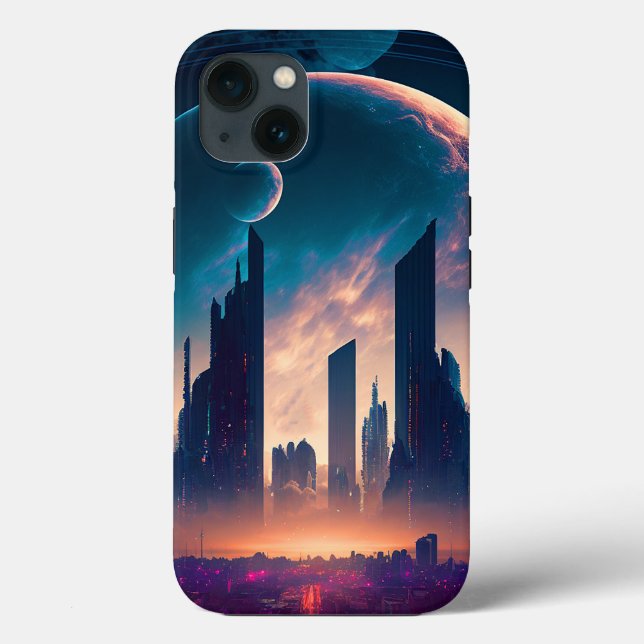 Funda De Case-Mate Para iPhone Ciudad espacial Cyberpunk de ciencia ficción (Reverso )