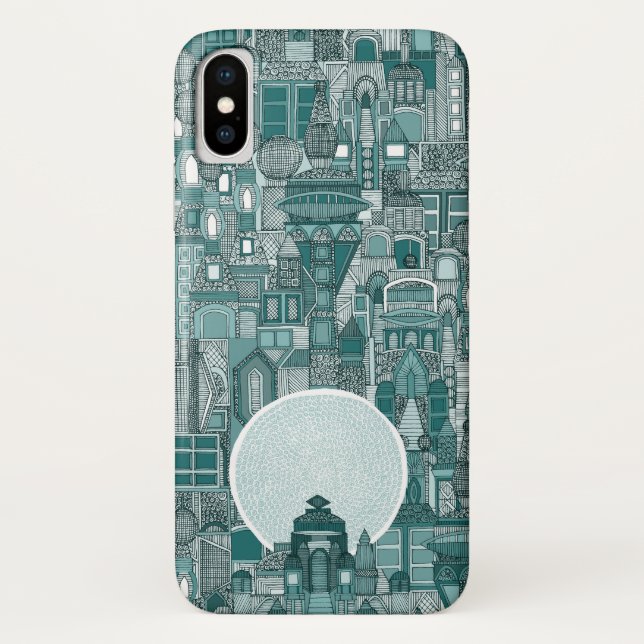 Funda De Case-Mate Para iPhone ciudad espacial mono verde azulado (Reverso)