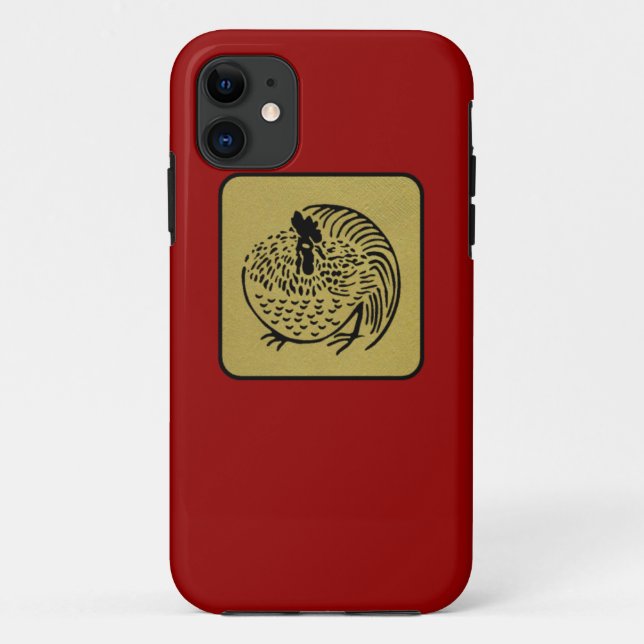 Funda De Case-Mate Para iPhone Clan japonés Kamon Red Laquer y Gold Rooster (Reverso)