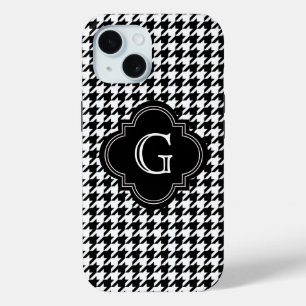 Funda Para iPhone 15 Clásico Houndstooth Blanco y Negro con Monograma